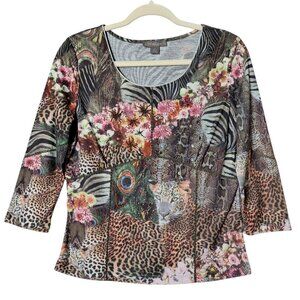 Metric Womens Y2K Beaded Floral Sequin Zebra Leopard Peacock Artsy Fairy Top S